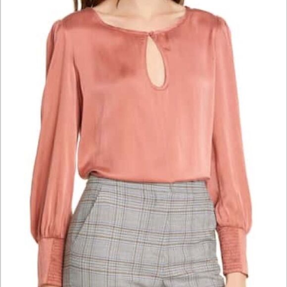 Rebecca Taylor Tailored Long Sleeve Charmeuse Silk Top Burnt Rose NWT size 12 - Picture 1 of 12